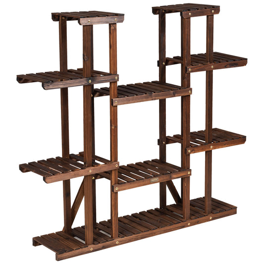 LIVSK 9-laags Bloemenstandaard - Massief Sparrenhout - Duurzaam en Stabiel - Voor 17 Potten - 125 x 25 x 114 cm - Natuur