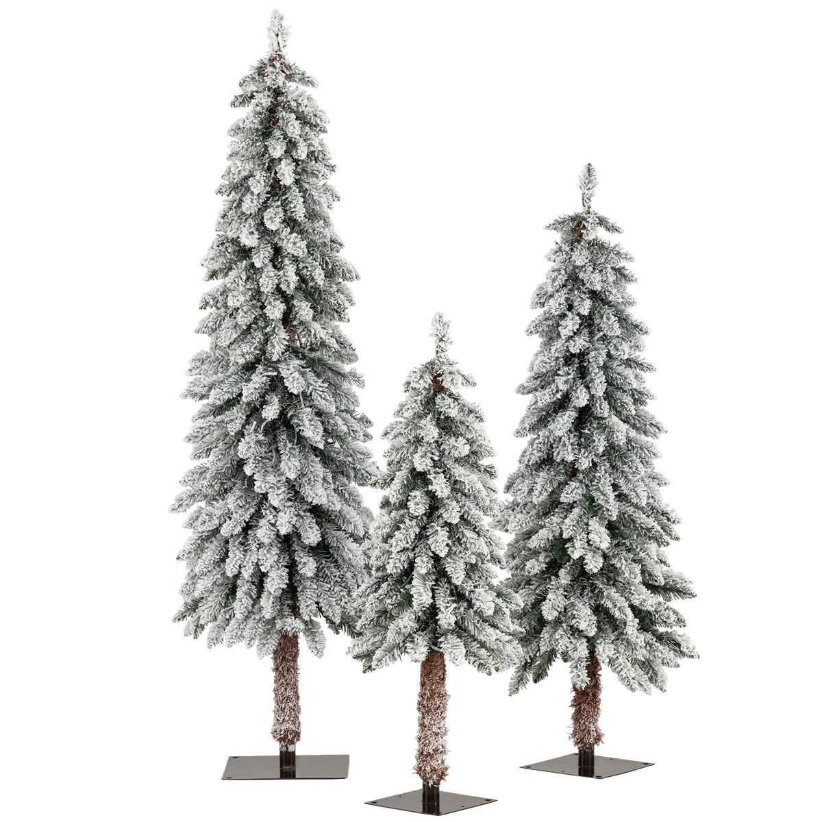 Livsk costway 90 120 150 cm set van 3 kunstmatige kerstbomen met verlichting en sneeuw kerstboom 1 1