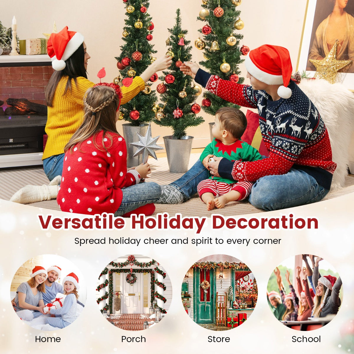 LIVSK Kerstboomset van 3 Potloodbomen - 90, 120, 150 cm - 120 + 140 + 160 Takpunten - Duurzaam PVC - Metalen Voetstukken - Groen