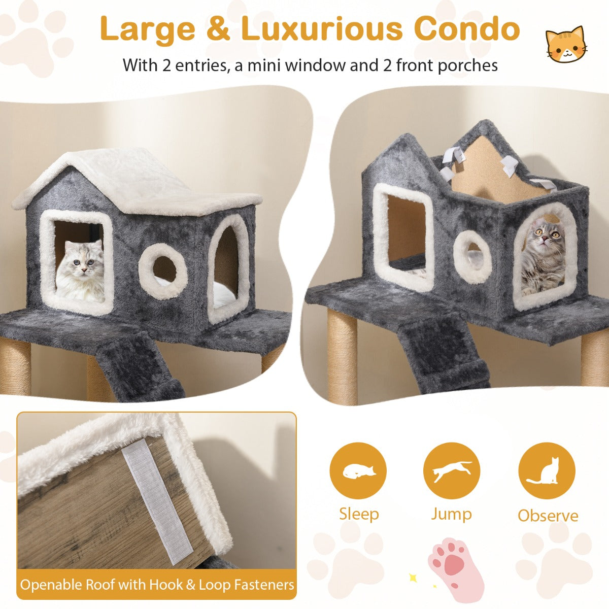 LIVSK Kattenboom - 3-Laagse Speeltoren met Klimladder en Huisje - Sisalpalen voor Krabben - Veilig en Modern - Grijs