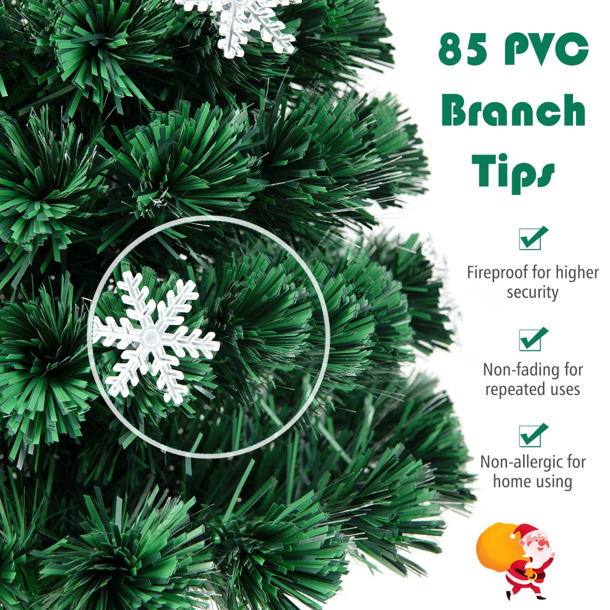 LIVSK Kunstkerstboom met LED Verlichting - Sneeuwvlokken - Brandwerend PVC - Eenvoudige Installatie - 120 cm - Groen