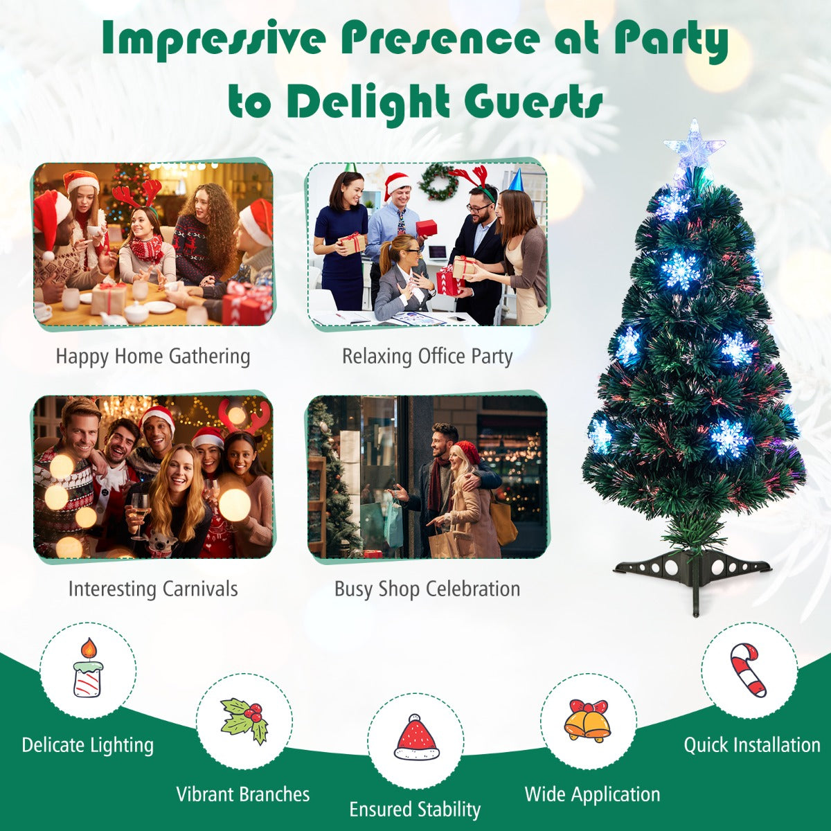 LIVSK Kunstkerstboom met LED Verlichting - Sneeuwvlokken - Brandwerend PVC - Eenvoudige Installatie - 120 cm - Groen