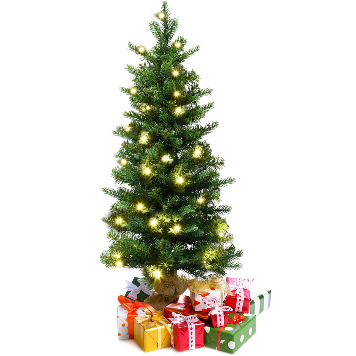 LIVSK Kunstkerstboom 90 cm - Natuurgetrouwe PVC en PE Bladeren - 50 LED-lampjes met Timer - Stabiele Basis - Groen