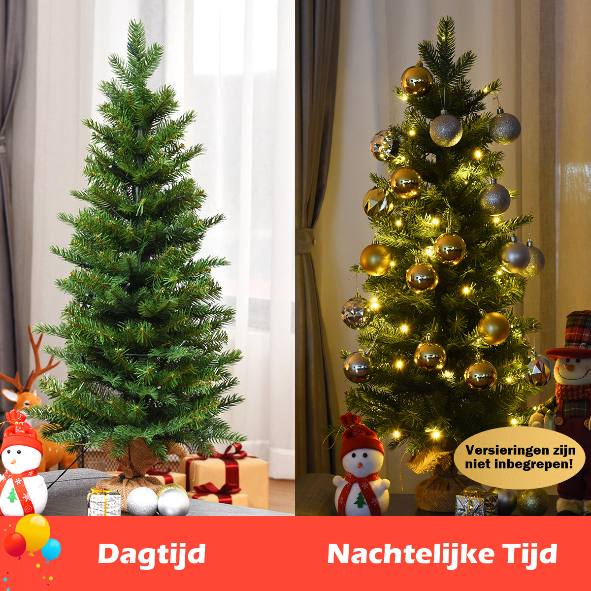 LIVSK Kunstkerstboom 90 cm - Natuurgetrouwe PVC en PE Bladeren - 50 LED-lampjes met Timer - Stabiele Basis - Groen