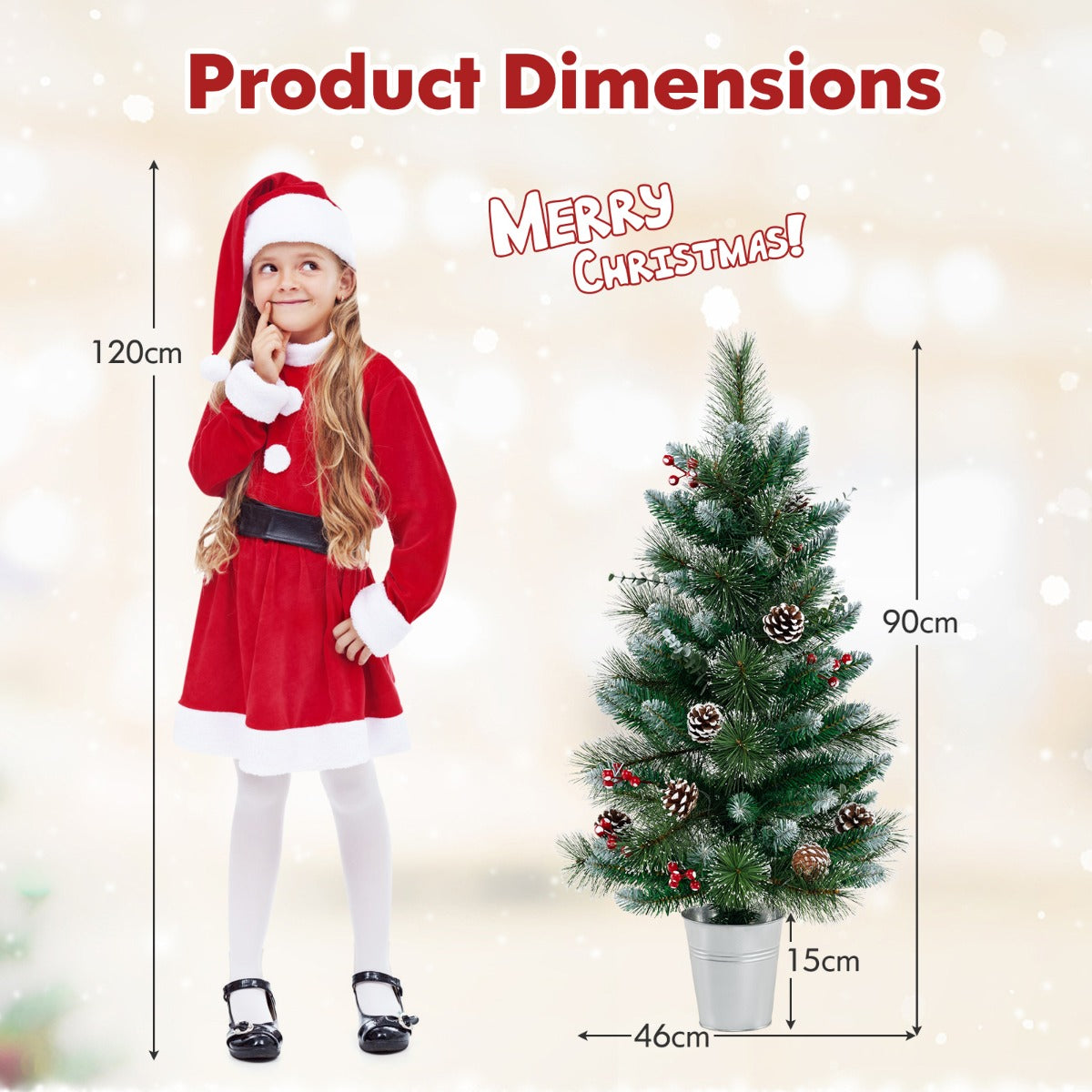 LIVSK Verlichte Kunstkerstboom met Bessen - Vooraf Versierd met 20 LED-lampen - 8 Verlichtingsmodi - 46 x 90 cm - Groen + Wit