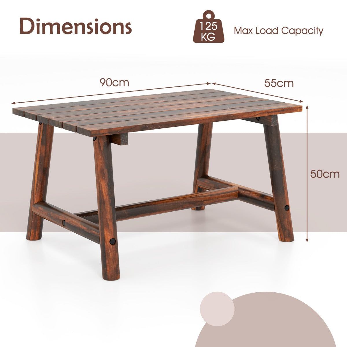 LIVSK Patio Salontafel van Massief Dennenhout - Elegant Design met Lattenbodem - Draagvermogen tot 125 kg - 90 x 55 x 50 cm -