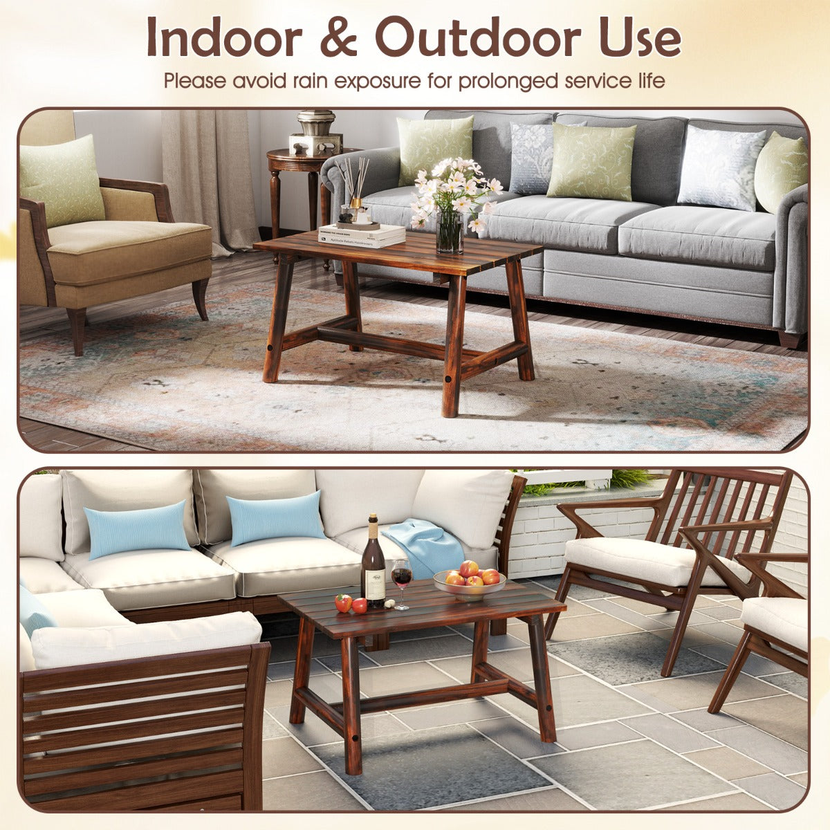 LIVSK Patio Salontafel van Massief Dennenhout - Elegant Design met Lattenbodem - Draagvermogen tot 125 kg - 90 x 55 x 50 cm -