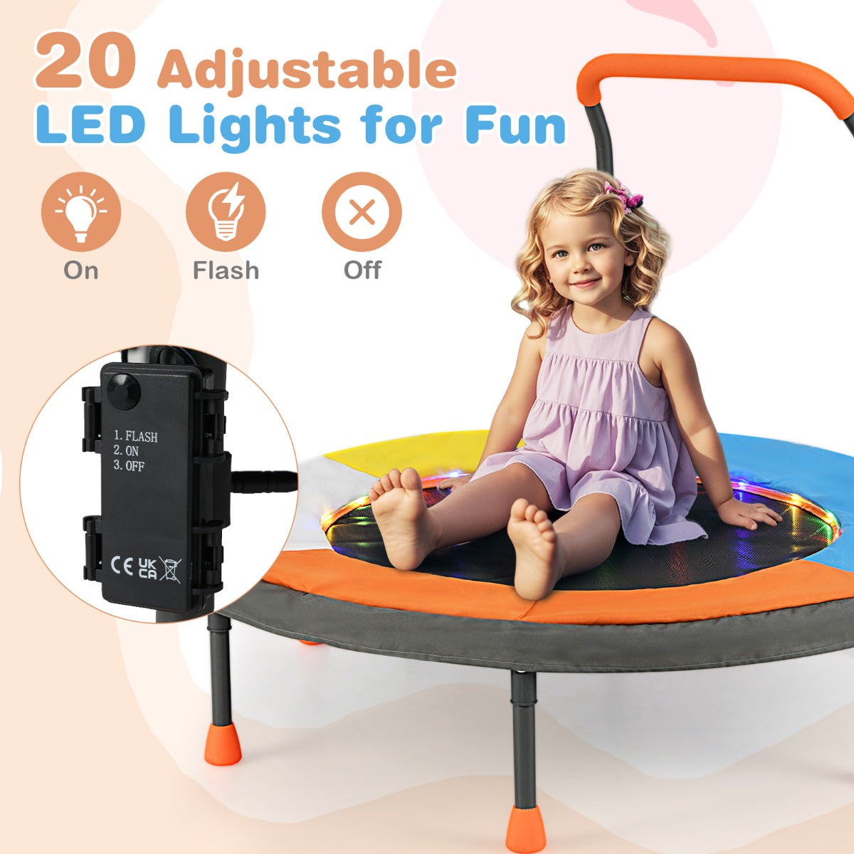 LIVSK Mini Trampoline met LED-verlichting - Veerloos Ontwerp met 20 Spanbanden - Veiligheidskenmerken - Voor Kinderen van 3 -