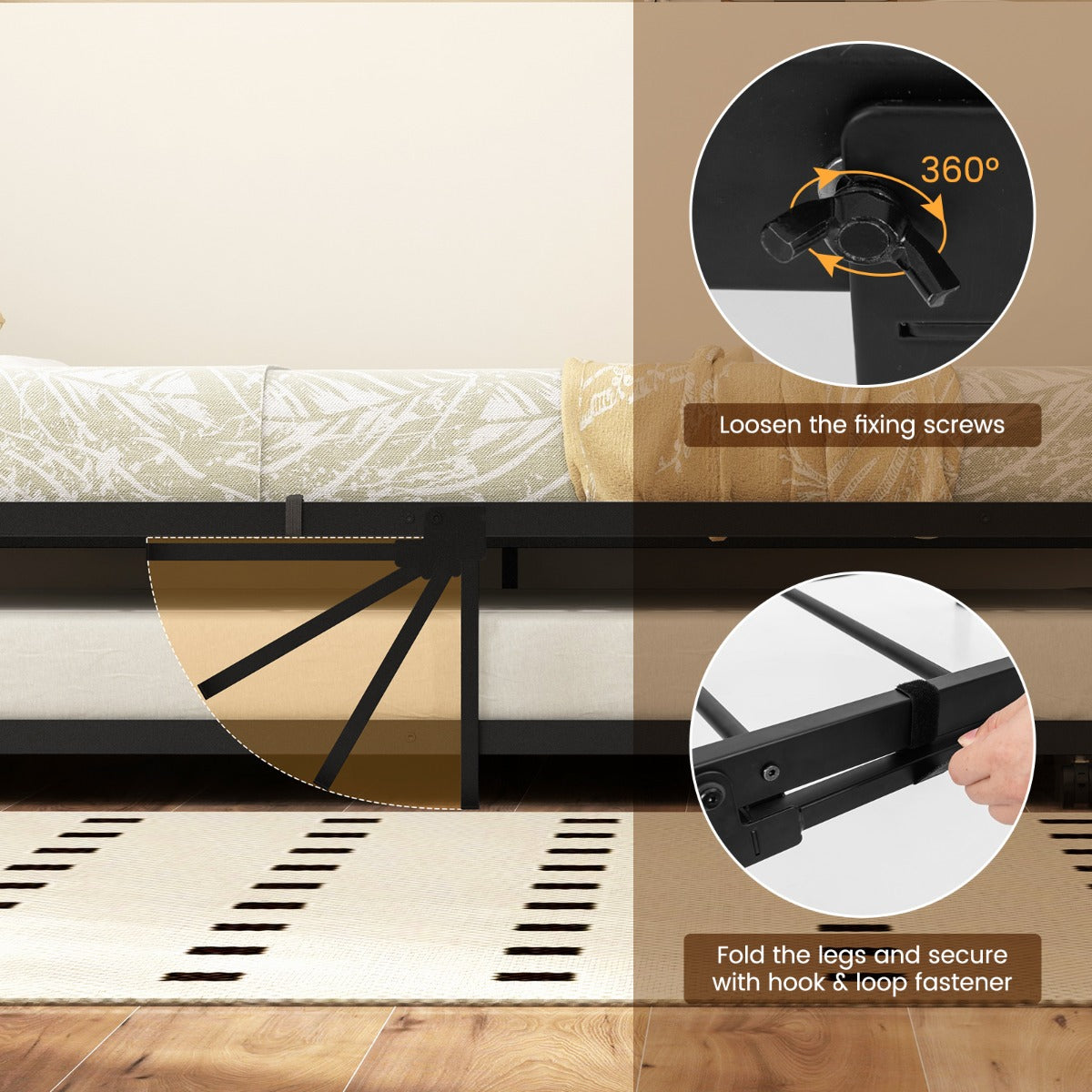 LIVSK Eenpersoonsbed met Uitschuifbaar Onderschuifbed - Stil Lattenbodemsysteem - Draagvermogen 220 kg - Rustiek bruin + Zwart