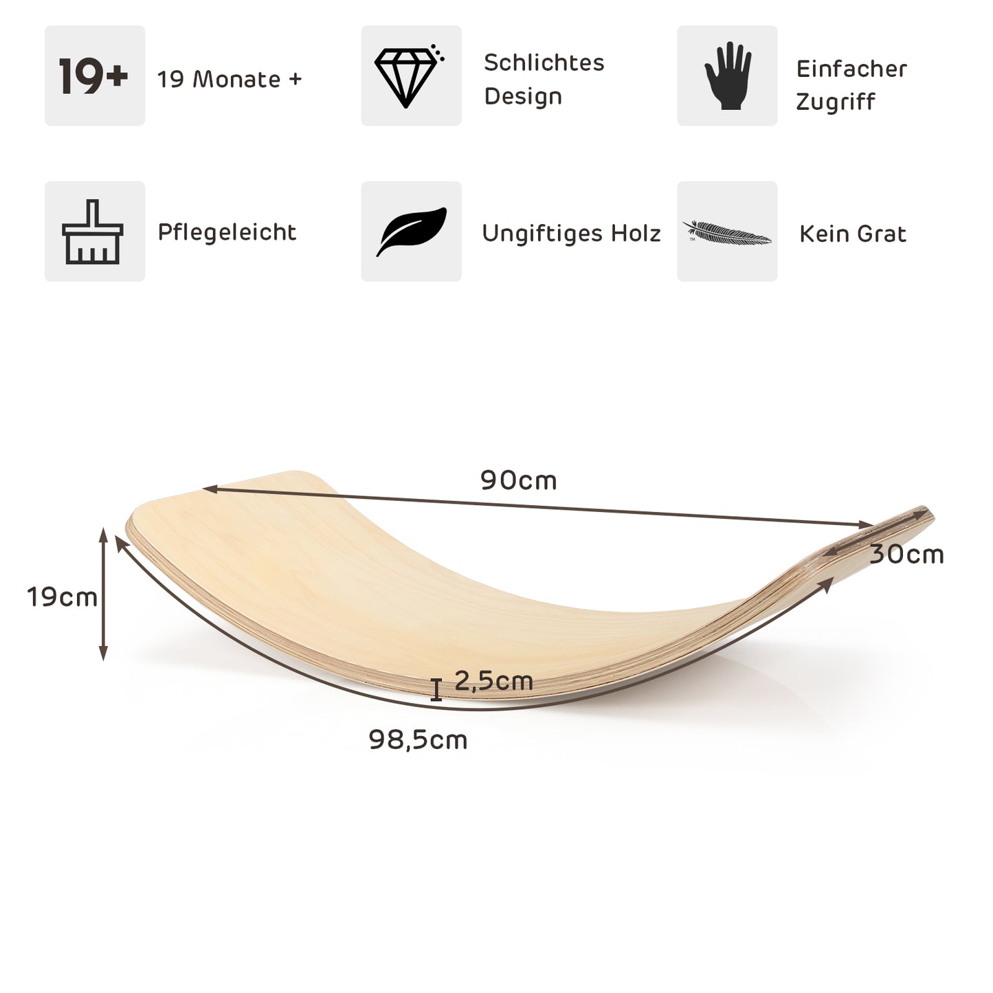 LIVSK Balansbord van Berkenhout - Voor Kinderen en Volwassenen - 220 kg Belastbaar - Multifunctioneel en Veilig - Natuur