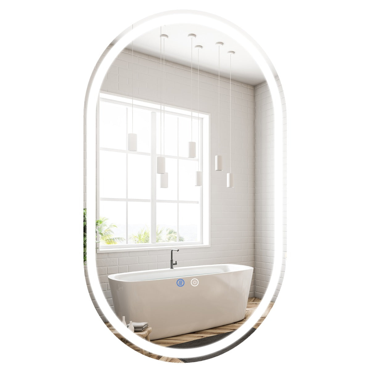 Livsk costway 90 x 55 cm verlichte badkamerspiegel voor aan de muur achtergrondverlichte breukvaste spiegel met dimbare 3 kleurentemperatuur