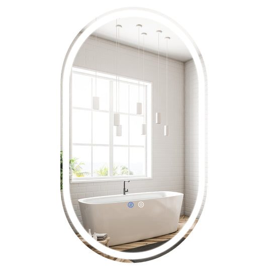 Livsk costway 90 x 55 cm verlichte badkamerspiegel voor aan de muur achtergrondverlichte breukvaste spiegel met dimbare 3 kleurentemperatuur