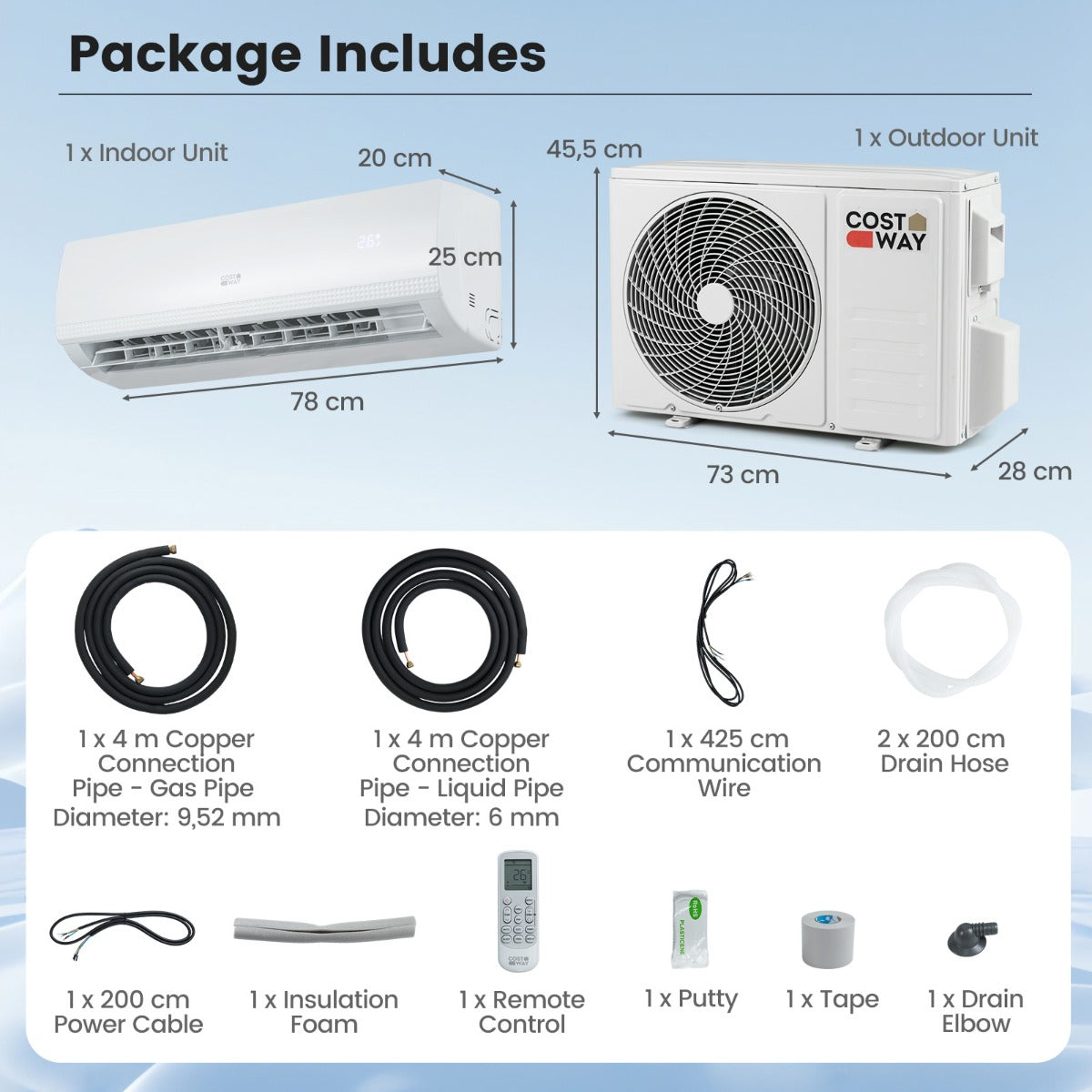 LIVSK Mini Split Airconditioner - 9000 BTU voor Ruimtes tot 42 m² - A++ Energieklasse - 7 Modi - Stille Werking - Wit
