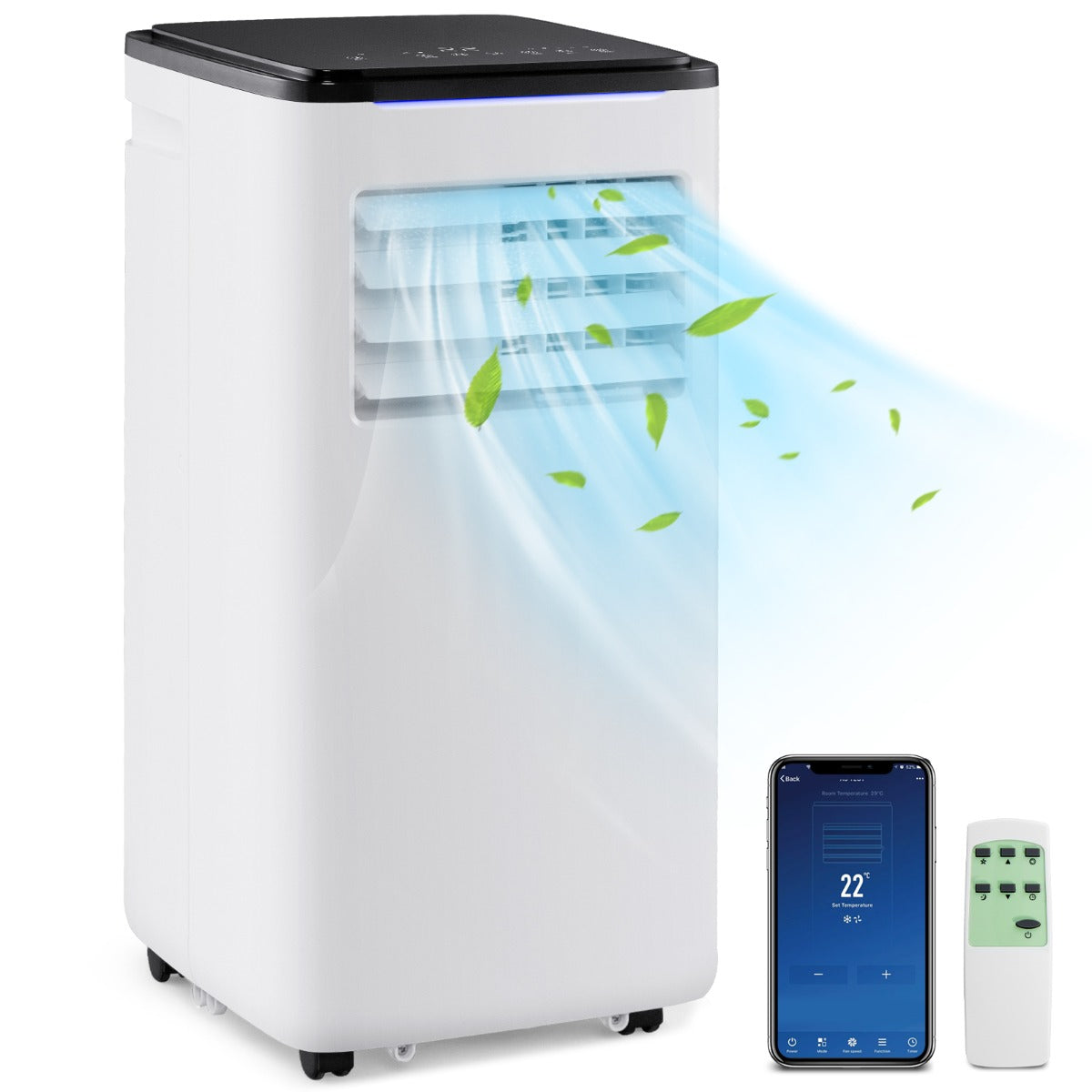 Livsk costway 9000 btu draagbare airconditioner 4 in 1 unit met koeling ventilator verwarming en ontvochtiger slimme airconditioner met wi fi