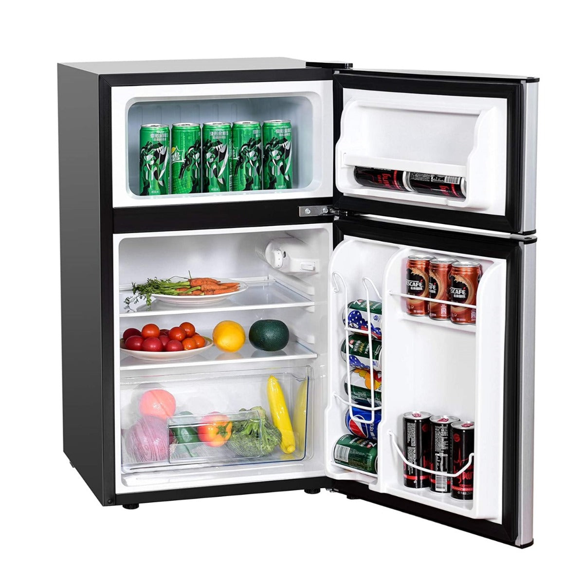 LIVSK Compacte Koelkast met Aparte Vriezer - 90L Capaciteit - 7 Temperatuuraanpassingen - Stille Werking - Roestvrijstaal - Zilver