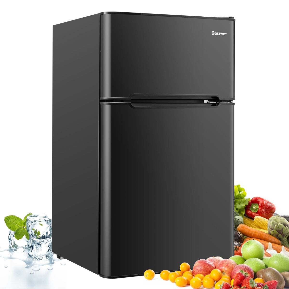 LIVSK Compacte Koelkast met Aparte Vriezer - Omkeerbare Deuren - 90L Inhoud - 7 Temperatuuraanpassingen - Energiezuinig - Zwart