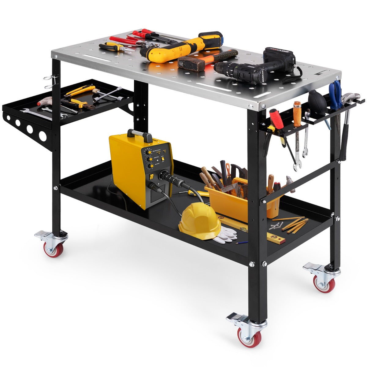 LIVSK Laswerkbank 92 x 46 cm - Draagvermogen 540 kg - Met Gereedschapsbak en 360° Wielen - Voor Las- en Reparatiewerk - Grijs