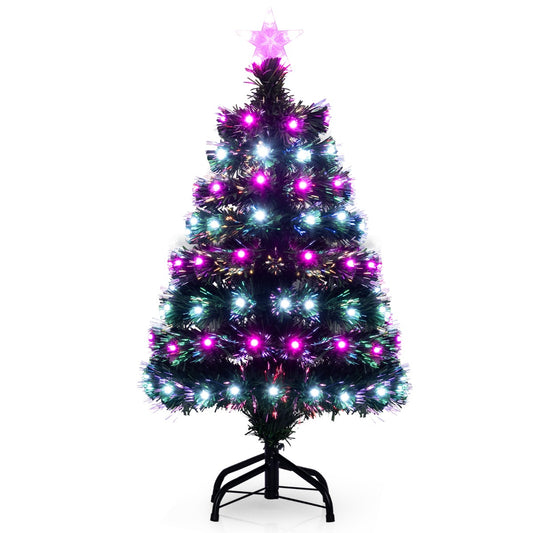 LIVSK Glasvezelkerstboom - Verlicht met 8 Modi - 96 Takpunten - Vlamvertragend PVC - Metalen Voet - 93 cm - Groen