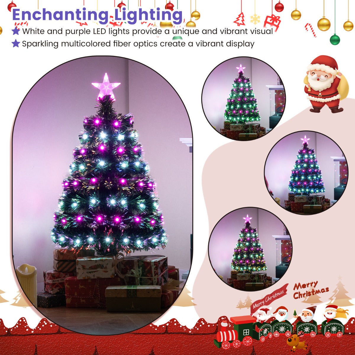 LIVSK Glasvezelkerstboom - Verlicht met 8 Modi - 96 Takpunten - Vlamvertragend PVC - Metalen Voet - 93 cm - Groen