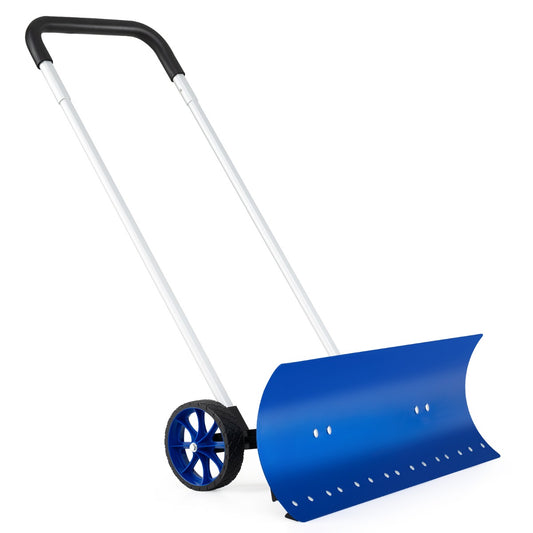 LIVSK Sneeuwschuiver - Omkeerbaar Blad 95 cm - Verstelbare Handgreep 90-120 cm - Antislip Wielen - Blauw