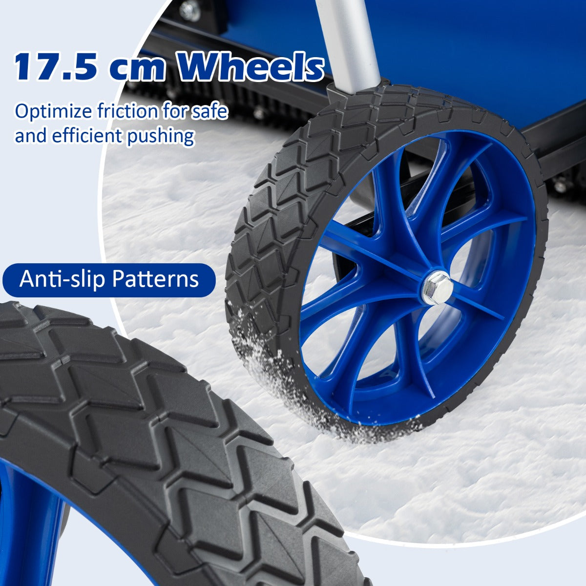 LIVSK Sneeuwschuiver - Omkeerbaar Blad 95 cm - Verstelbare Handgreep 90-120 cm - Antislip Wielen - Blauw