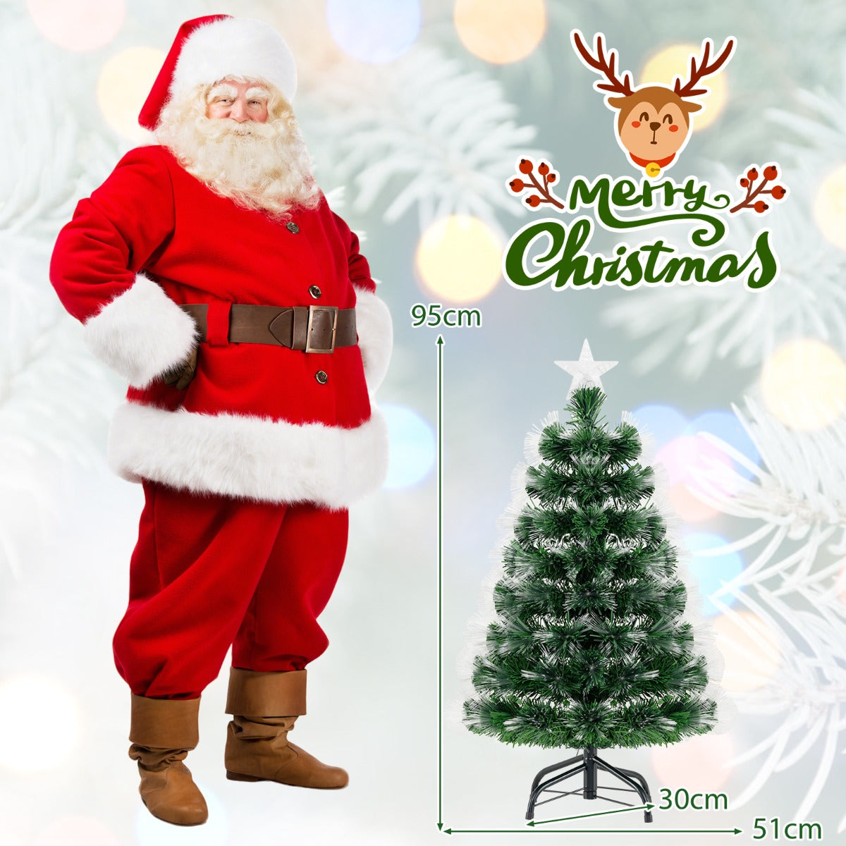 Livsk costway 95 cm kunstmatige kerstboom van glasvezel met 93 takken voorzien van een ster als topversiering groen 1 1