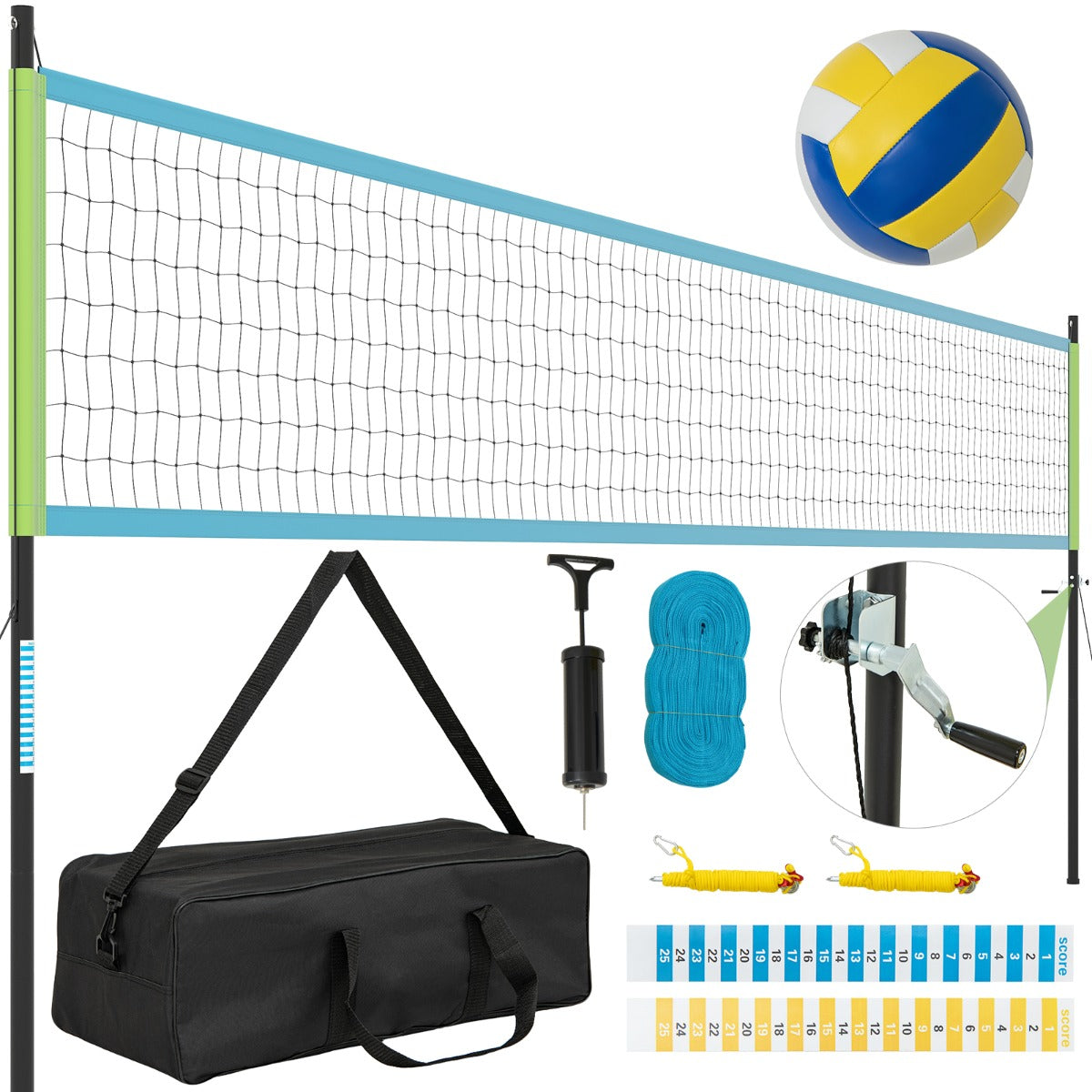 LIVSK Zware Volleybalnetset - Hoogte Verstelbaar - Waterdicht Oxford-Stof - Inclusief Volleybal en Pomp - Groen
