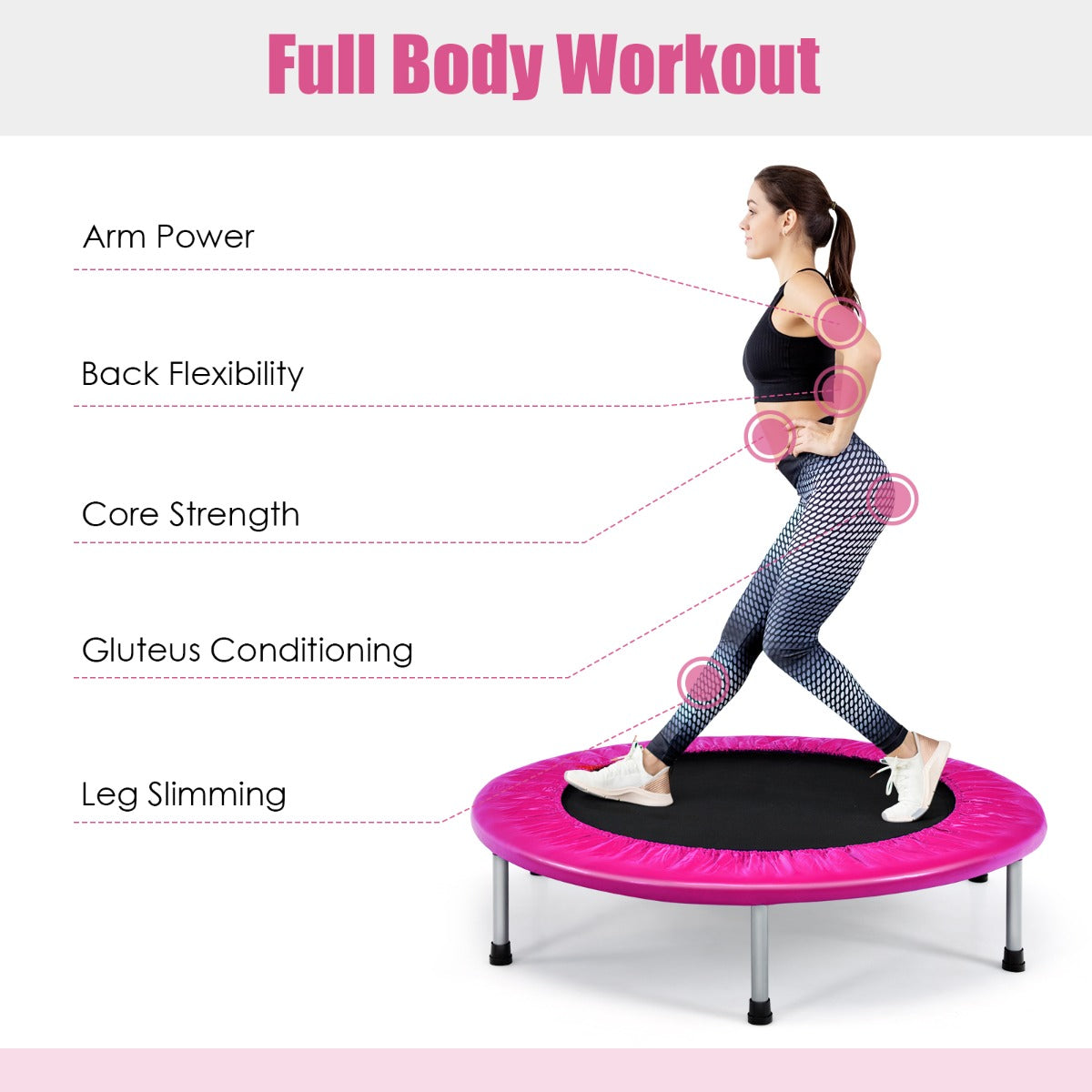 LIVSK Opvouwbare Trampoline - Veiligheidsveren - Draagvermogen tot 150 kg - Duurzaam PP en PVC - Compact - Roze