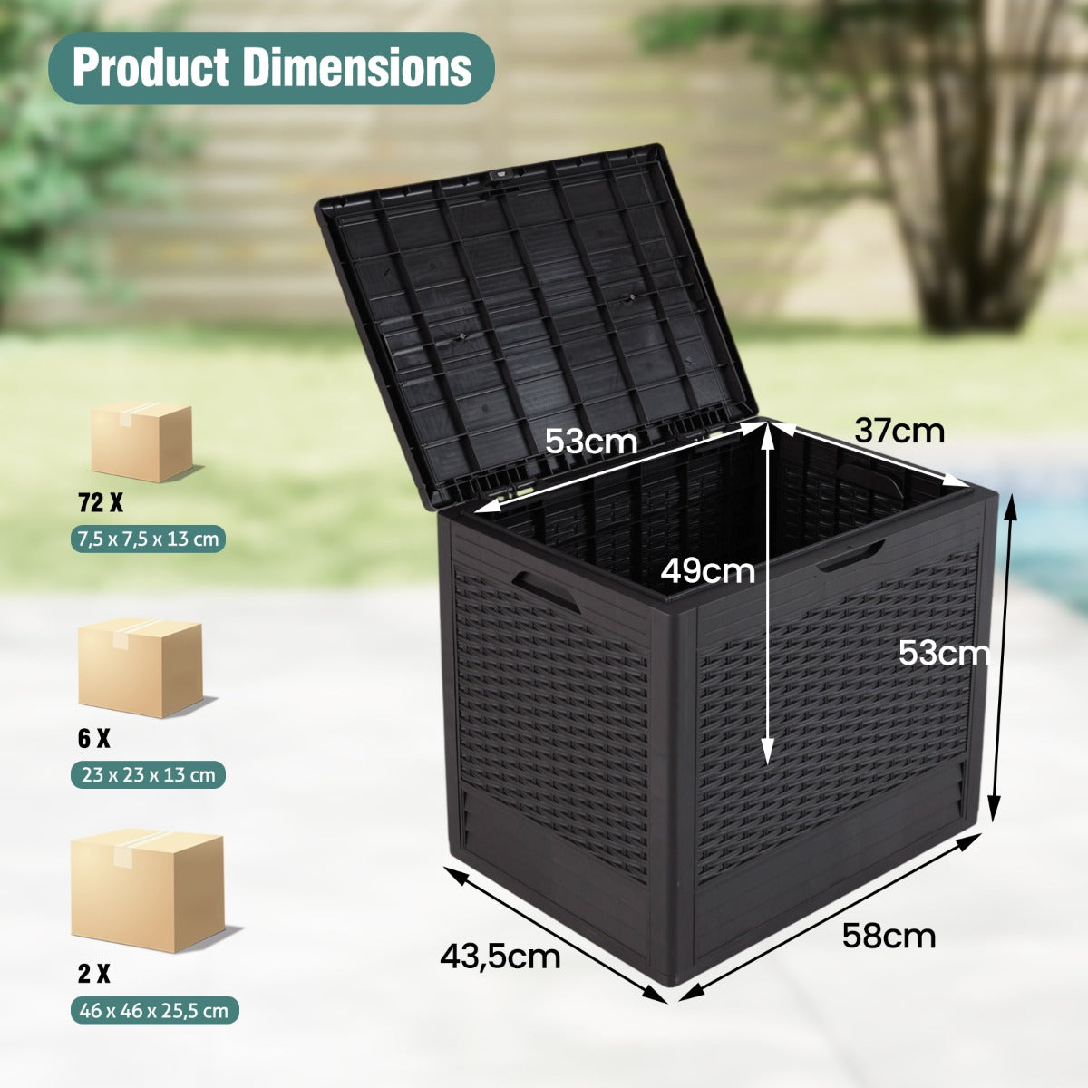 LIVSK Outdoor Opbergbox - 96 L Capaciteit - Weerbestendig PP - Afsluitbaar Deksel - Stijlvolle Rattan-Textuur - Bruin