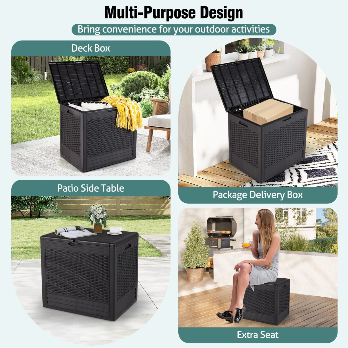 LIVSK Outdoor Opbergbox - 96 L Capaciteit - Weerbestendig PP - Afsluitbaar Deksel - Stijlvolle Rattan-Textuur - Bruin