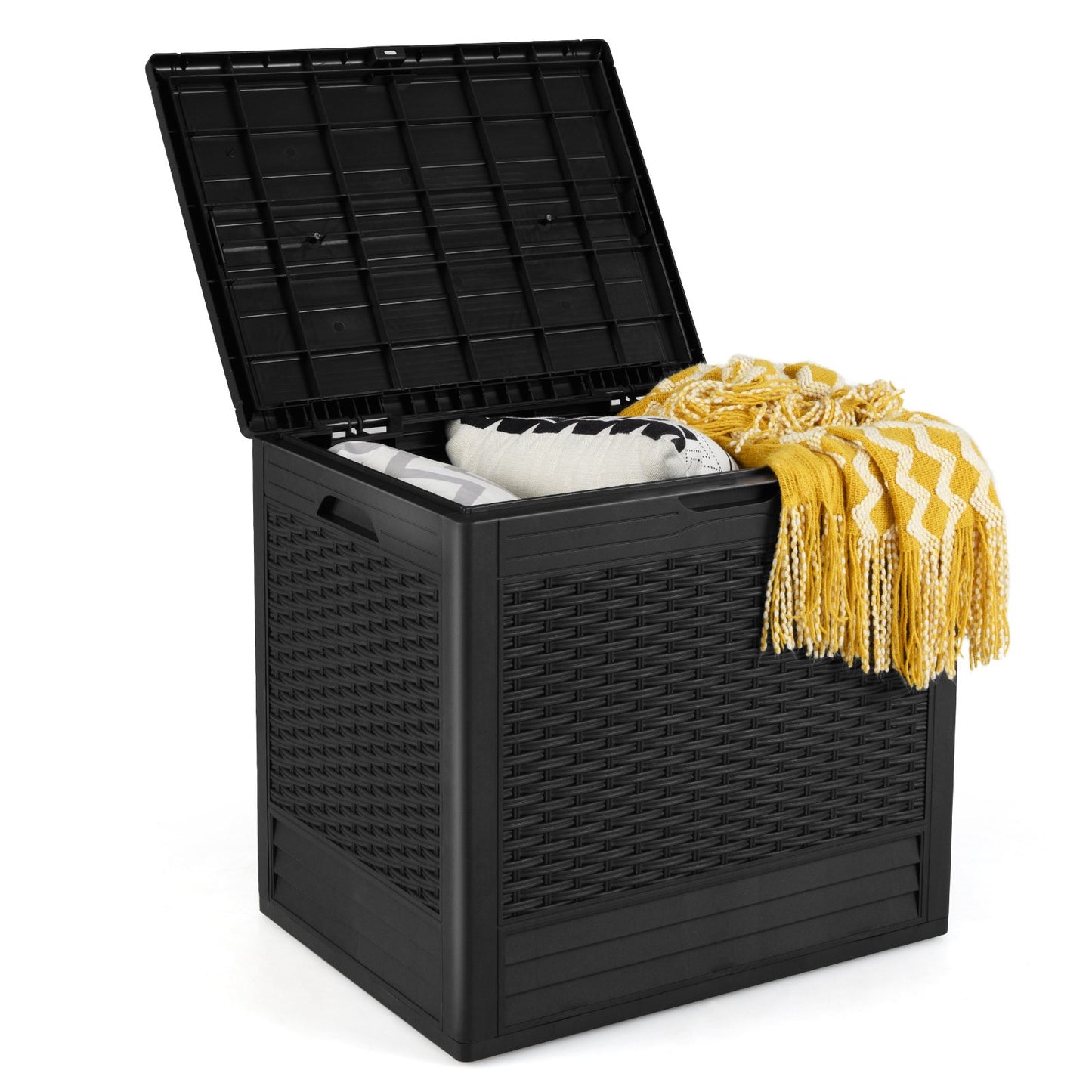 LIVSK Outdoor-opbergbox - 96 L Capaciteit - Weerbestendig PP - Afsluitbaar Deksel - Veelzijdig als Bijzettafel - Zwart