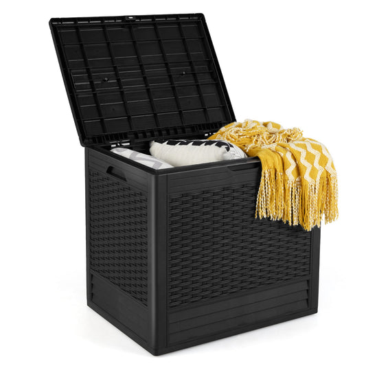 LIVSK Outdoor-opbergbox - 96 L Capaciteit - Weerbestendig PP - Afsluitbaar Deksel - Veelzijdig als Bijzettafel - Zwart