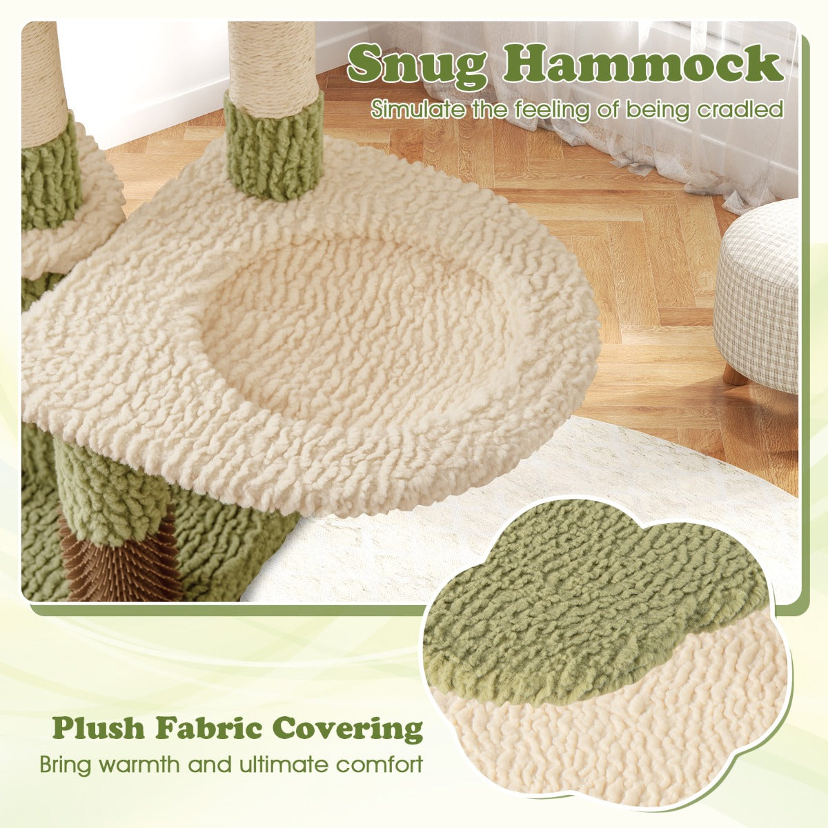 LIVSK Luxe Kattenboom - 97 cm Hoog - Meerdere Verdieningen - Krabpalen van Sisal - Verzorgingsborstel - Groen-Wit