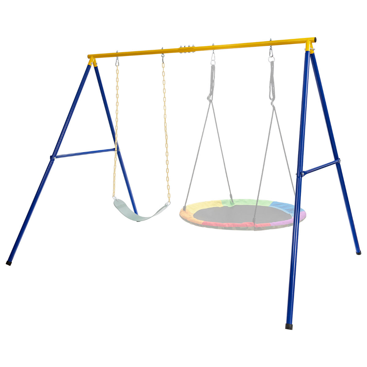 LIVSK A-frame Schommelstandaard - Robuust Staal - Voor Binnen en Buiten - Tot 300 kg - Inclusief Karabijnhaken - Blauw en Geel