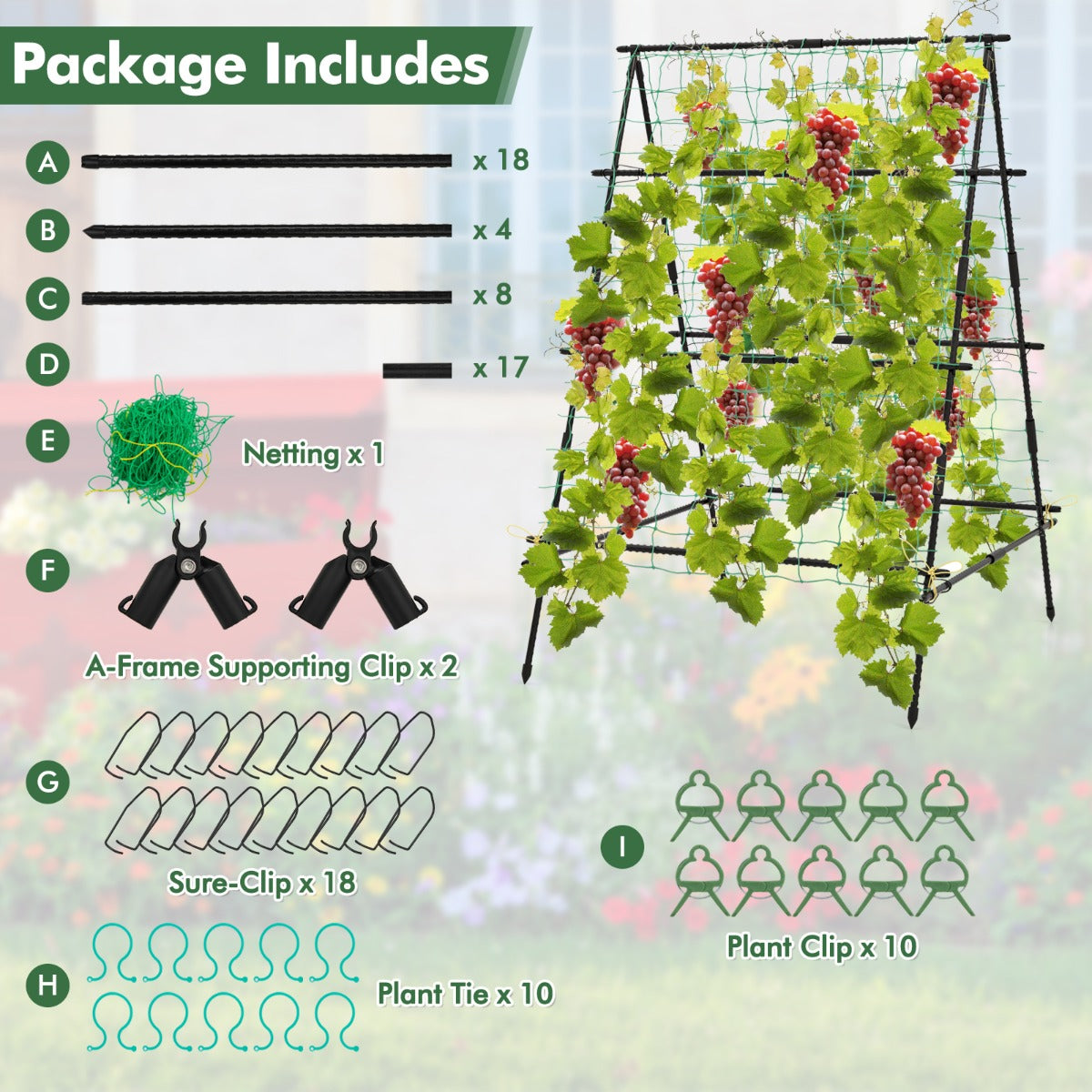 LIVSK A-frame Tuinhark - PE Gecoate Metalen Buizen - Stabiliteit met Sure-clips - Eenvoudige Installatie - 130 x 105 x 151 cm -