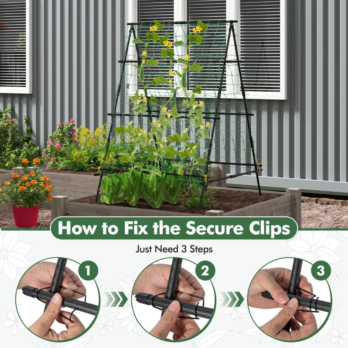 LIVSK A-frame Tuinhark - PE Gecoate Metalen Buizen - Stabiliteit met Sure-clips - Eenvoudige Installatie - 130 x 105 x 151 cm -