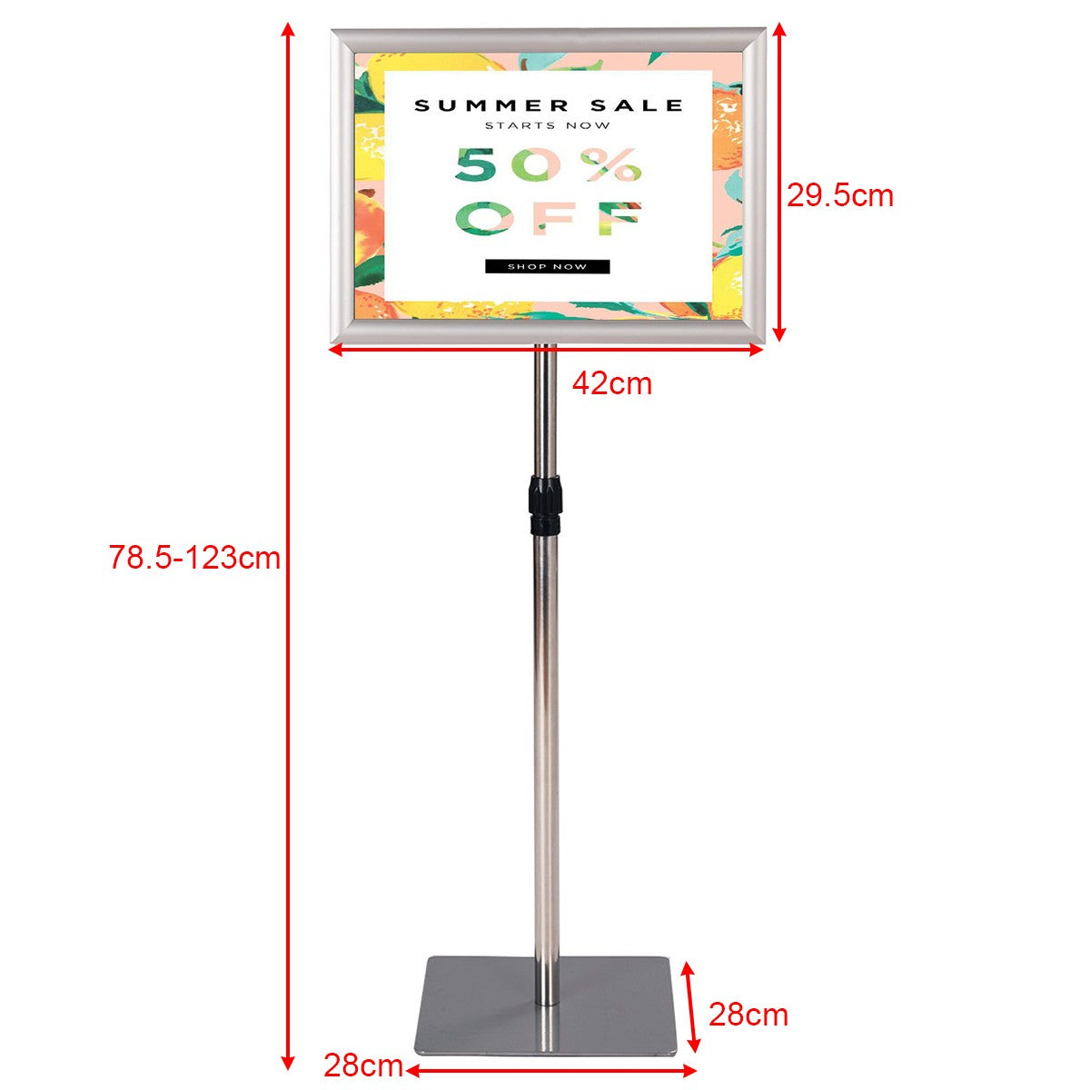 LIVSK Stoepbord - Verstelbare Hoogte 78,5-123 cm - Kliklijst Ontwerp - Niet-Verblindende Lens - Aluminium - Zilver