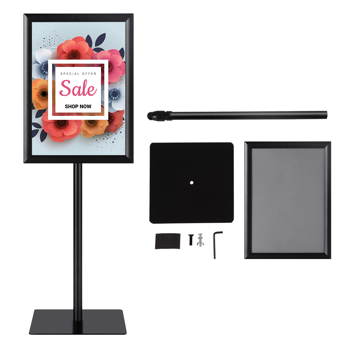 LIVSK Verstelbaar Stoepbord voor Poster - Kliklijst - Vloerstandaard - Hoogte 78,5-123 cm - Stevige Constructie - Zwart