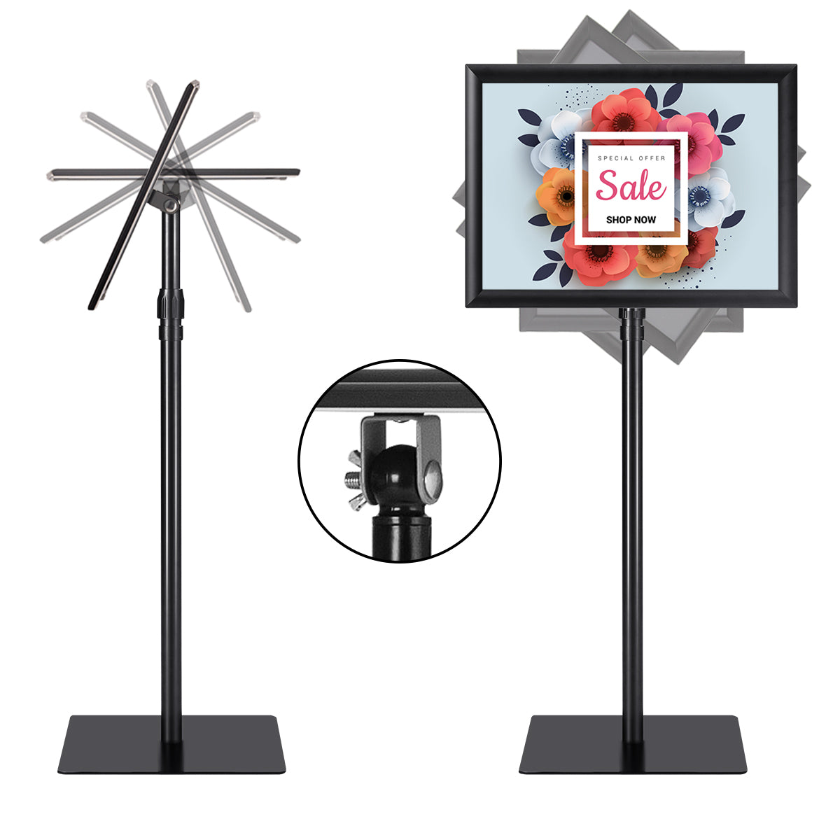 LIVSK Verstelbaar Stoepbord voor Poster - Kliklijst - Vloerstandaard - Hoogte 78,5-123 cm - Stevige Constructie - Zwart