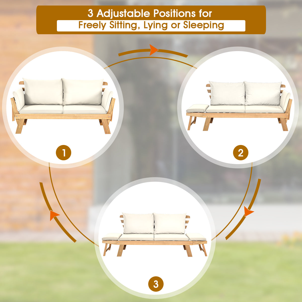 LIVSK Tuinligstoel - Inklapbaar met Verstelbare Armleuningen - Acaciahout - Comfortabele Zit- en Ligervaring - Wit