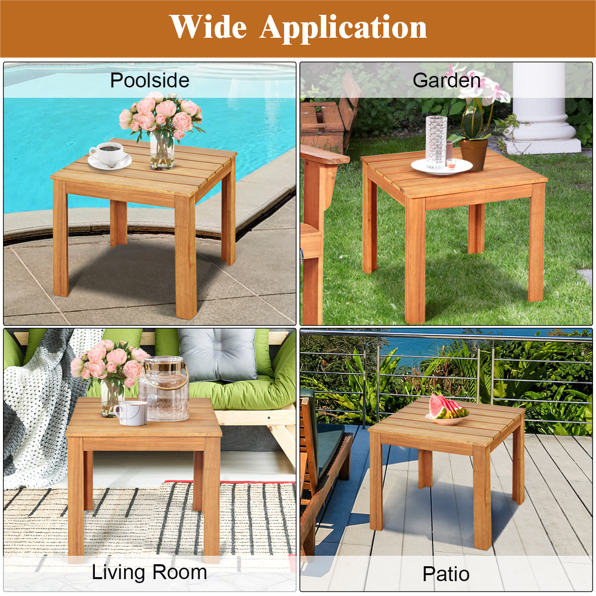 LIVSK Bijzettafel van Massief Acaciahout - FSC-gecertificeerd - Waterdicht en Krasbestendig - Voor Binnen & Buiten - 45 x 45 x 41