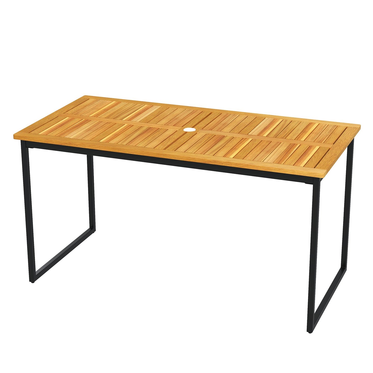 LIVSK Eettafel voor Buiten - Acaciahout met Metalen Frame - Parasolgat - Voor 6 Personen - 140 x 70 x 70 cm - Natuur + Zwart