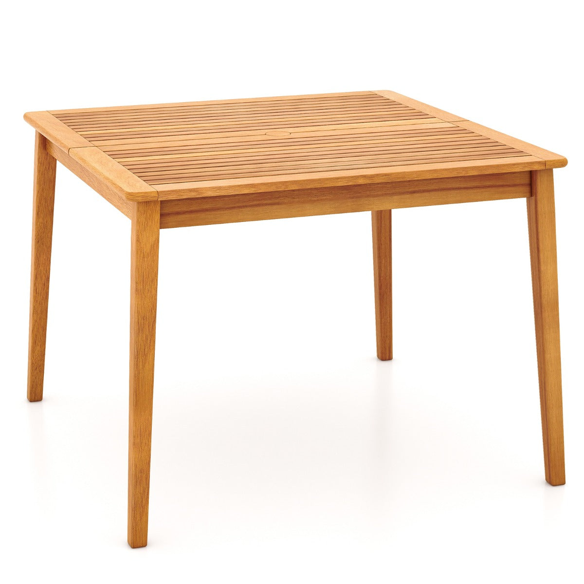 Livsk costway acaciahouten tuintafel voor 4 personen 100 x 100 cm vierkante eettafel voor buiten met 5 cm parasolgat voor tuinterras natuurlijk 1 1