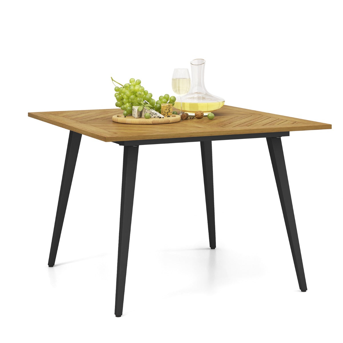 LIVSK Eettafel voor 4 Personen - Natuurlijk Acaciahout - Stabiel Metalen Frame - Parasolgat - Tot 75 kg - 107 x 107 x 75 cm -