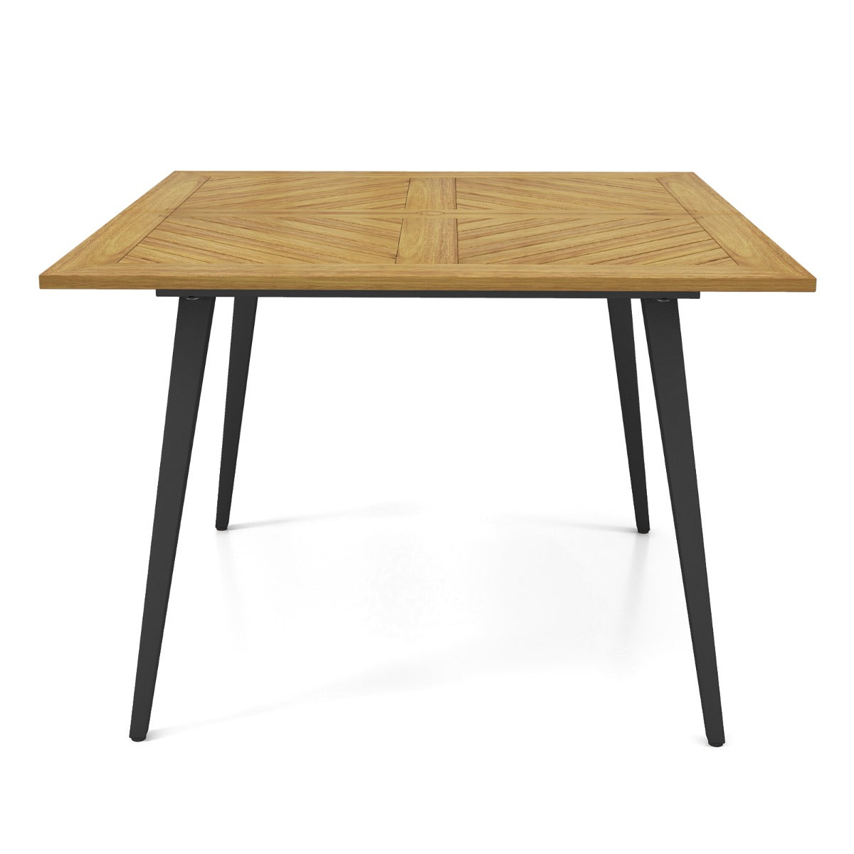 LIVSK Eettafel voor 4 Personen - Natuurlijk Acaciahout - Stabiel Metalen Frame - Parasolgat - Tot 75 kg - 107 x 107 x 75 cm -