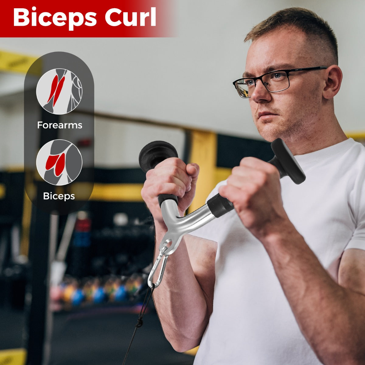 LIVSK Kabelmachine Accessoireset - V-handgreep - Dubbele D-handgreep - Roterende Stang - Triceps Touw - Zwart + Zilver