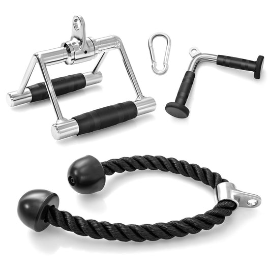 LIVSK Kabelmachine Accessoireset - V-Vormige Handgreep - Dubbele D-Handgreep - Triceps Touw - Duurzaam en Ergonomisch - Zwart +