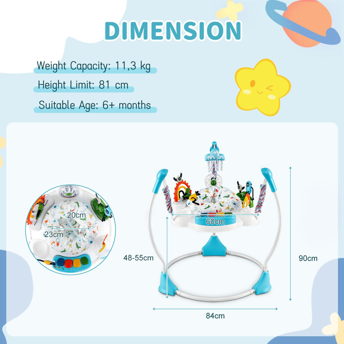 Livsk costway activiteitencentrum voor babys springstoeltje en wipstoeltje met 6 interactieve speeltjes in 3 standen verstelbaar en 360 draaibaar speelblad blauw 1 1