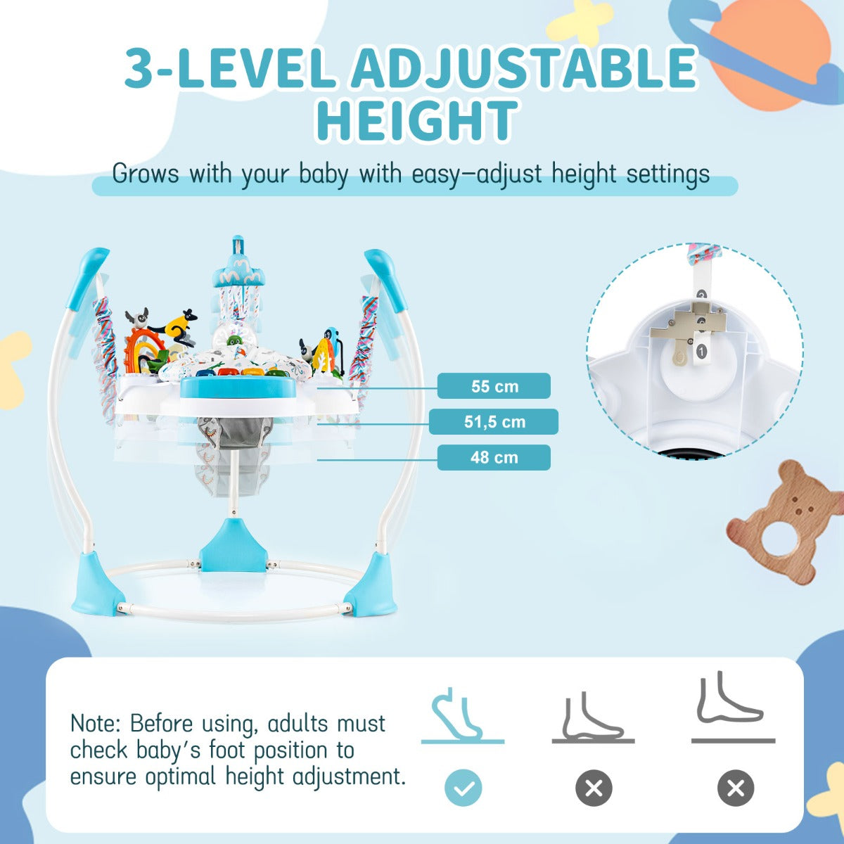 Livsk costway activiteitencentrum voor babys springstoeltje en wipstoeltje met 6 interactieve speeltjes in 3 standen verstelbaar en 360 draaibaar speelblad blauw 2