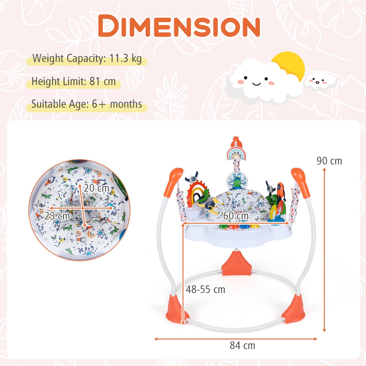 Livsk costway activiteitencentrum voor babys springstoeltje en wipstoeltje met 6 interactieve speeltjes in 3 standen verstelbaar en 360 draaibaar speelblad oranje 1 1